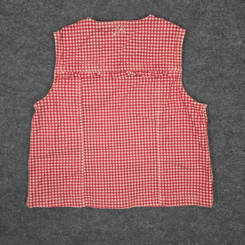 Damson Madder Mari Gilet 14 Red Gingham Ruffle Organic Cotton Button Front NWT - Picture 2 of 11